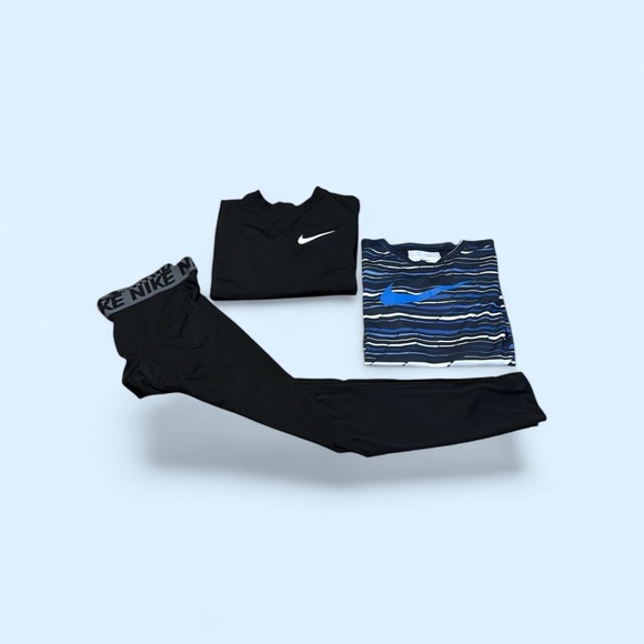 Nike Other - Three piece Boys Nike Black Tights with Black Sweatshirt & Blue Striped Top